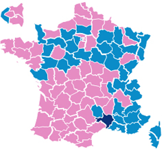 © France 2 Wahlergebnisse, aufgeschlüsselt laut Departements