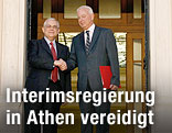 Neuer griechischer Premier Panagiotis Pikrammenos und der scheidende Lucas Papademos