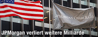 US-Flagge und Flagge von JPMorgan