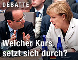 Frankreichs Pr&auml;sident Francois Hollande und die deutsche Kanzlerin Angela Merkel