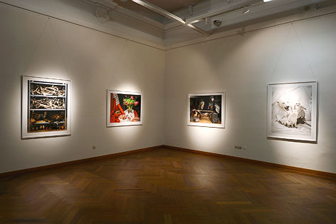 Beleuchtete Bilder bei der Ausstellung "freeze! dioramen und stillleben" im Naturhistorischen Museum Wien