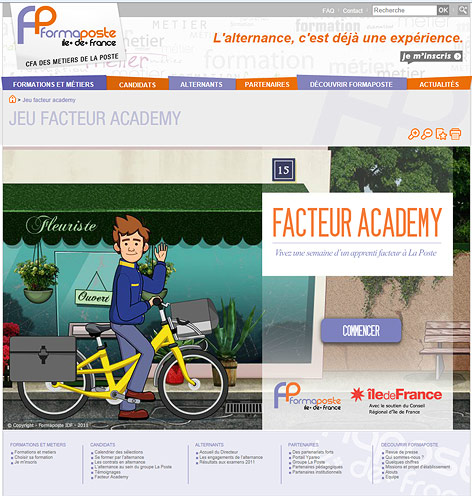© www.formaposte-iledefrance.fr Screenshot der Seite www.formaposte-iledefrance.fr zeigt ein Online-Spiel