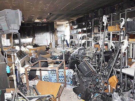 Zerstörte Büroräume des syrischen staatlichen TV-Senders