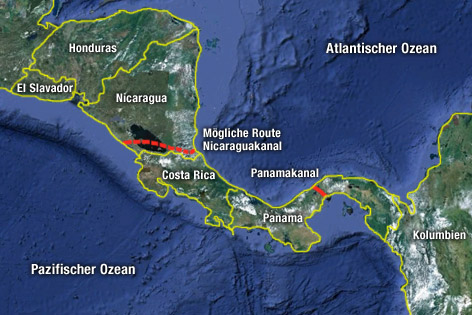 © Google Earth, ORF.at (Montage) Karte von Zentralamerika mit Nicaragua und Panama