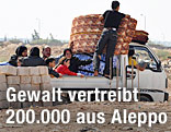 Syrische Familie flieht mit einem Auto