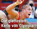 Frank Staebler (Deutschland) ringt mit Manuchar Tskhadaia (Georgien)
