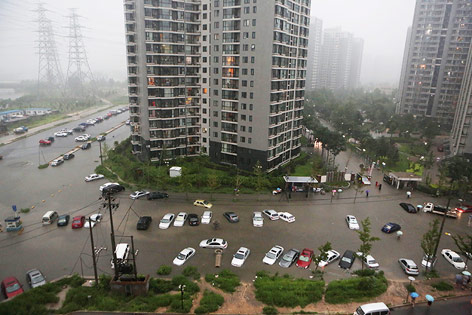 Überflutete Straßen in Peking