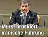Der iranische Präsident Mahmud Ahmadinedschad, Ägyptens Präsident Mohammed Mursi und der indische Premierminister Manmohan Singh