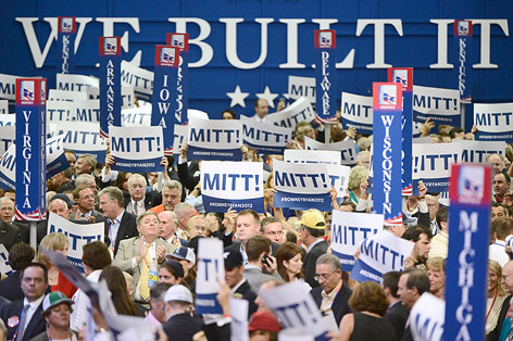 © APA/EPA/Tannen Maury Wahlanhänger von Mitt Romney mit Wahlplakat