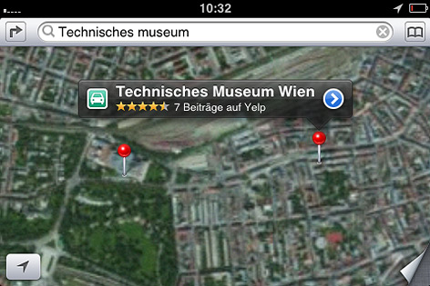 © ORF.at Apple iMap zeigt dasTechnische Museum am falschen Ort an