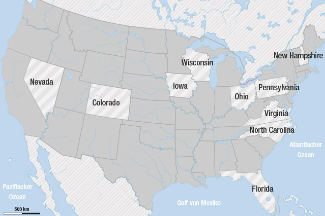 Karte der Swing States in den USA