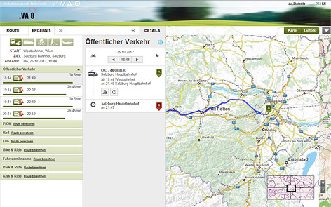 © Screenshot von Verkehrsauskunft.at Screenshot zeigt Stadtplan mit Routenberechnung