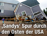 Zerstörtes Haus am Dosey Beach in East Haven (US-Bundesstaat Connecticut)