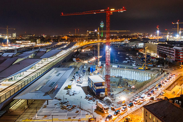 © ORF.at/Christian Öser Luftaufnahme der Baustelle des Wiener Hauptbahnhofs in der Dämmerung