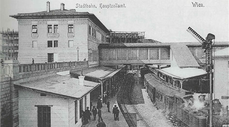 Archivaufnahme entstanden vor 1925, zeigt die Dampfstadtbahn Hauptzollamt, im Bereich der heutigen U4-Station