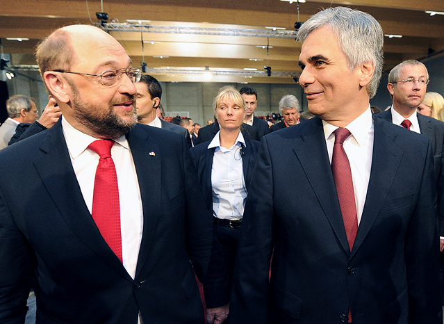 © APA/Andreas Pessenlehner Bundeskanzler Faymann mit dem Präsidenten des europäischen Parlaments Martin Schulz