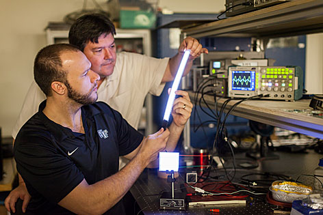 © Wake Forest University Die Wissenschaftler David Carroll und Greg Smith von der Wake Forest University mit der neuen Lichttechnologie