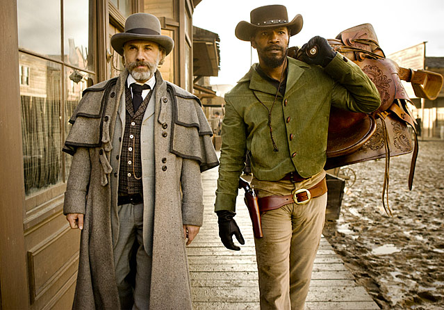 © 2012 Sony Pictures Releasing GmbH Dr. King Schultz (Christoph Waltz) und Django (Jamie Foxx) in "Django Unchained"