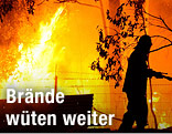Feuerwehrmann bekämpft Buschbrand
