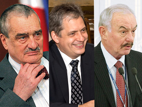 © APA/EPA/Francis R. Malasig, Pawel Supernak; www.dienstbier2013.cz (Montage) Tschechische Präsidentschaftskandidaten Karel Schwarzenberg, Jiri Dienstbier und Premysl Sobotka