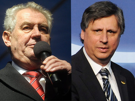© APA/EPA/Filip Singer, Michael Reynolds (Montage) Tschechische Präsidentschaftskandidaten Milos Zeman und Jan Fischer