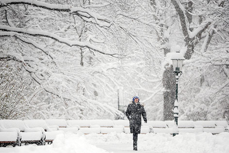 © APA/Georg Hochmuth Frau geht in einem Park bei Schneefall spazieren