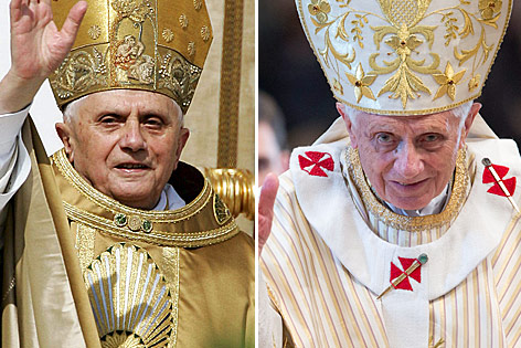 © APA/EPA/Maurizio Brambatti; AP/Andrew Medichi (Montage) Papst Benedikt XVI im Jahr 2005 und im Jahr 2013