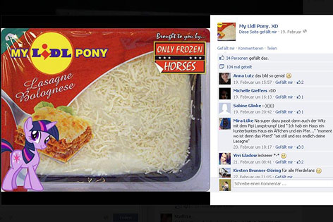 © Facebook / Screenshot Tiefkühllasagne mit dem Aufdruck "My Lidl Pony"