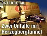Verunfallter LKW im Herzogbergtunnel