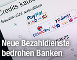 Möglichkeiten der Online-Bezahlung werden auf einer Website angezeigt
