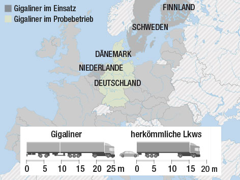 © APA/ORF.at Karte zum Einsatz der Gigaliner