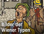 Sänger und Geiger in einem Hinterhof, Bildpostkarte um 1910