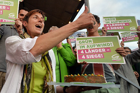 Grünen-Spitzenkandidatin der Salzburger Landtagswahl Astrid Rössler während einer Wahlfeier der Grünen
