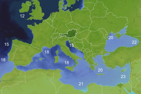 © ORF.at Karte mit den europäischen Meerestemperaturen