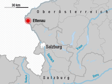 © APA/ORF.at Karte des evakuierten Ortes Ettenau in Oberösterreich