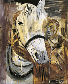 © 2013 Albert Oehlen, Photo: Courtesy Galerie Max Hetzler Selbstporträt von Albert Oehlen mit Pferd