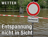 Über die Ufer getretener Fluss Wörnitz in Harburg