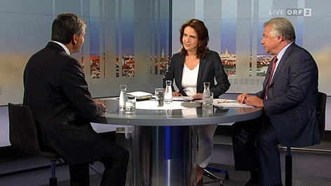 Patricia Pawlicki (ORF), Michael Spindelegger (ÖVP) und Wolfgang Fellner (Tageszeitung „Österreich“)