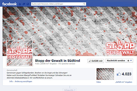 © Screenshot facebook.com Screenshot der Facebookseite "Stopp der Gewalt in Südtirol"