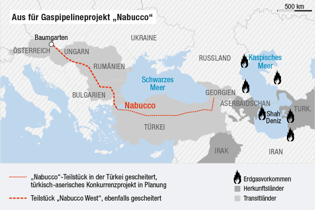 © APA; ORF.at Grafik zeigt den Weg der Gas-Pipeline "Nabucco"