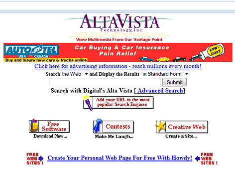© Screenshot web.archive.org Altavista Seite 1996
