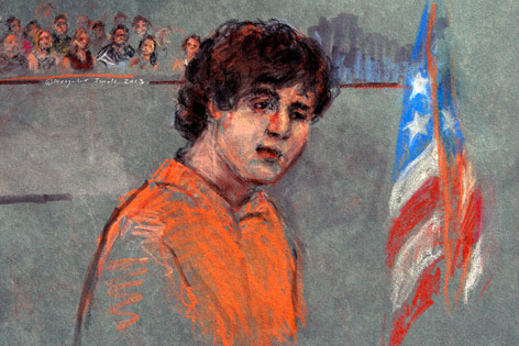 © APA/AP/Jane Flavell Collins Gerichtszeichung zeigt den Angeklagten Dzhokhar Tsarnaev