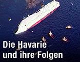 Satellitenbild der hawarierten Costa Concordia kurz nach dem Unglück