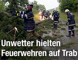 Feuermänner bei Aufräumarbeiten nach einem Unwetter im Bezirk Liezen