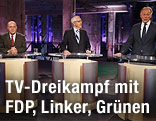 FDP-Spitzenkandidat Rainer Br&uuml;derle, Gr&uuml;nen-Fraktionschef J&uuml;rgen Trittin und Linken-Fraktionschef Gregor Gysi