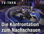 Michael Spindelegger,Frank Stronach und ORF-Moderatorin Ingrid Thurnher beim TV-Duell