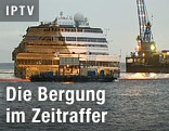 Aufgerichtetes Wrack der "Costa Concordia"