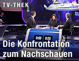 FP&Ouml;-Spitzenkandidat Heinz-Christian Strache, ORF-Moderatorin Ingrid Thurnher und Bundeskanzler Werner Faymann, SP&Ouml;