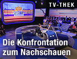 Heinz-Christian Strach (FP&Ouml;) und Josef Bucher (BZ&Ouml;) im ORF-TV-Duell mit Moderatorin Ingrid Thurnher