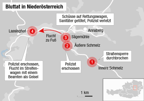 © APA/ORF.at Karte zum Fluchtweg des Wilderers